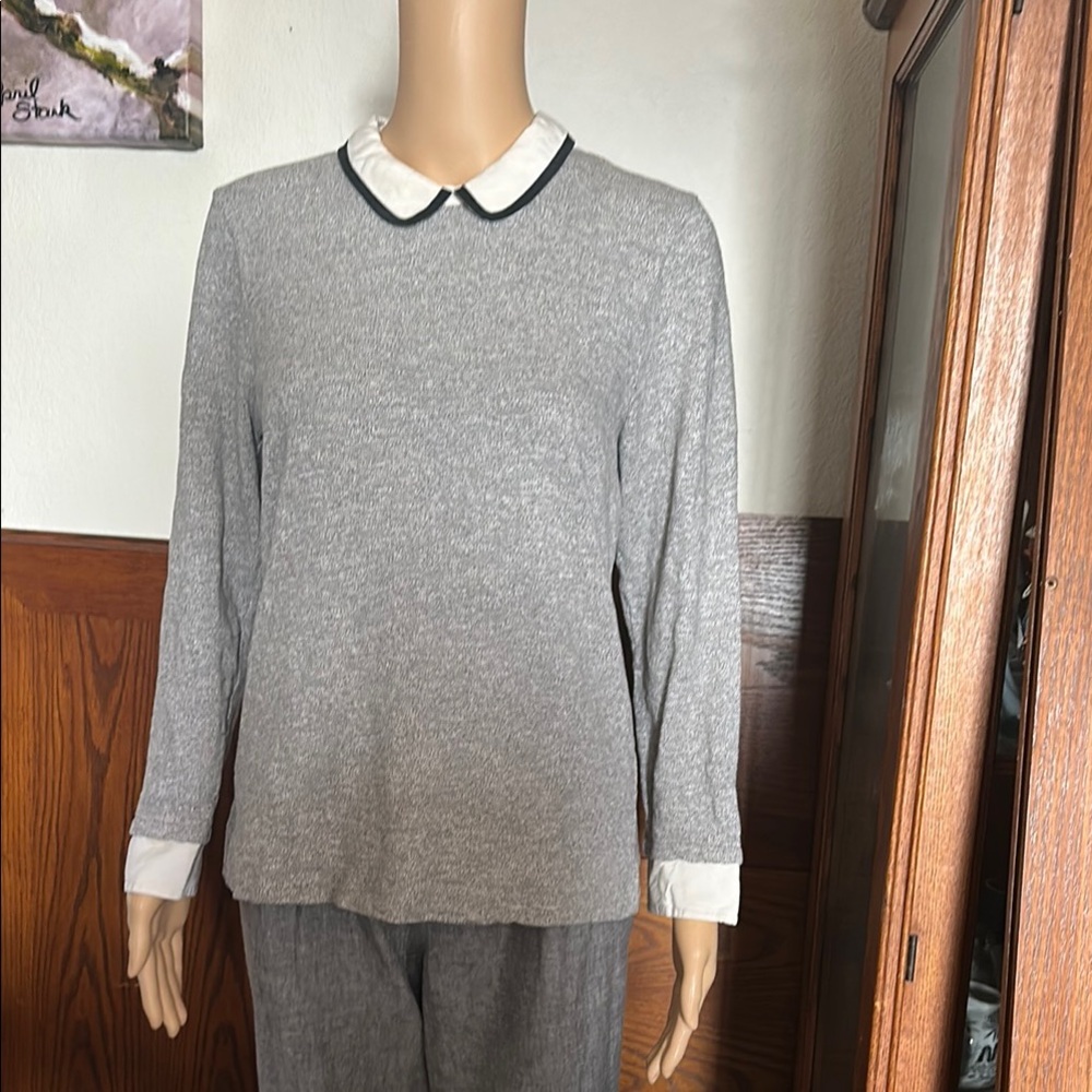 J. Crew Gray Crew Neck Sweater with Peter Pan Collar